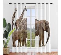 ENEN 2 Piece Voile Curtains for Living Room, 3D Colourful Elephants Voile Curtain,Net Long Curtains for Windows & Door,Sheer Curtains Semi Transparent Voile Panel for Room (140x213cm,Giraffe)