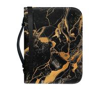 ENEN Bible Cover Tote Bag, 3D Marble Print Bible Bag Bible Cover Case Waterproof PU Leather Large Bible Case/Bible Book Cover with Handle, Zip & Pen Storage (Black Gold,23.4x16cm)