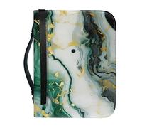 ENEN Bible Cover Tote Bag, 3D Marble Print Bible Bag Bible Cover Case Waterproof PU Leather Large Bible Case/Bible Book Cover with Handle, Zip & Pen Storage (Dark Green,28.5x20.3cm)