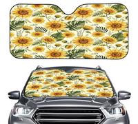 ENEN Car Sun Shade for Windshield, 3D Flower Print Car Sunshade Front Window, Foldable Dashboard Sun Protector, Interior Shield for Sedan Hatchback SUV Truck (Yellow-Green 1,145x69.5cm)