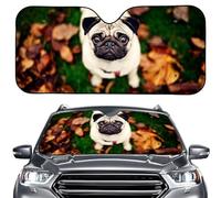 ENEN Car Sun Shade for Windshield, Reflective Aluminum Foil Foldable Car Sunshade Front Window, Truck Dashboard Sun Protector, Printed Interior Shield (Pug Pattern 8,145x69.5cm)
