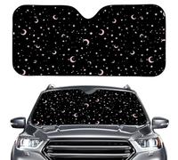 ENEN Car Sun Shade for Windshield, Reflective Foldable Car Sunshade Front Window, SUV Truck Dashboard Sun Protector, Printed Interior Shield,Stars Moon Print (Black,ONESIZE)