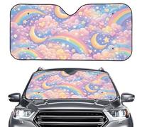 ENEN Car Sun Shade for Windshield, Reflective Foldable Car Sunshade Front Window, SUV Truck Dashboard Sun Protector, Printed Interior Shield,Stars Moon Print (Rainbow,ONESIZE)