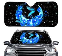 ENEN Car Sun Shade for Windshield, Reflective Foldable Car Sunshade Front Window, SUV Truck Dashboard Sun Protector, Printed Interior Shield,Stars Moon Print (Crescent Moon 2,ONESIZE)