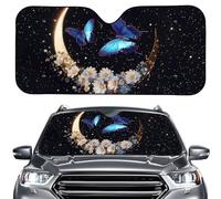 ENEN Car Sun Shade for Windshield, Reflective Foldable Car Sunshade Front Window, SUV Truck Dashboard Sun Protector, Printed Interior Shield,Stars Moon Print (Crescent Moon,ONESIZE)