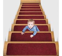 ENEN Carpet Stair Treads Self Adhesive, Non-Slip Carpet Stair Runner Carpet Stairs Mats Removable Reused for Kids Elders and Pets (2pc,Dark Red)