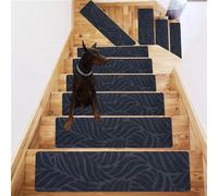 ENEN Carpet Stair Treads Self Adhesive, Non-Slip Carpet Stair Runner Carpet Stairs Mats Removable Reused for Kids Elders and Pets (2pc,Leaf-Grey)
