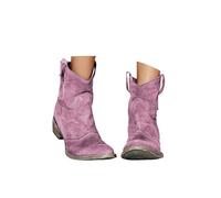 ENEN Cowboy Boots for Women Wide Calf Size 5-12 Mid Calf Cowgirl Boot Comfortable Chunky Heel Embroidered Western Wedding Shoes Country Music Vintage Cow Boy Booties - Minimalist (Purple,9.5)