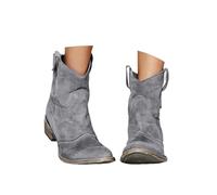 ENEN Cowboy Boots for Women Wide Calf Size 5-12 Mid Calf Cowgirl Boot Comfortable Chunky Heel Embroidered Western Wedding Shoes Country Music Vintage Cow Boy Booties - Minimalist (Gray,12)