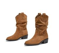 ENEN Cowboy Boots for Women Wide Calf Size 5.5-8, Slip-on Cowgirl Boot Comfortable Chunky Heel Western Wedding Shoes Country Music Vintage Cow Boy Booties (Camel,7.5)