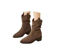 ENEN Cowboy Boots for Women Wide Calf Size 5.5-9 Mid Calf Cowgirl Boot Comfortable Chunky Heel Western Wedding Shoes Country Music Vintage Cow Boy Booties, Khaki Brown (Brown,7.5)