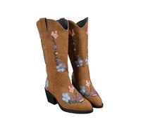 ENEN Cowboy Boots for Women Wide Calf Size 5.5-9, Pointed Toe Low Heel Western Mid Calf Cowgirl Boot Vintage Cow Boy Booties for Theme Party Country Concert (FR99 Coffee,8)