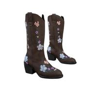 ENEN Cowboy Boots for Women Wide Calf Size 5.5-9, Pointed Toe Low Heel Western Mid Calf Cowgirl Boot Vintage Cow Boy Booties for Theme Party Country Concert (FR99 Brown,5.5)