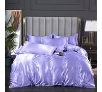 ENEN Duvet Cover Sets Single Double King, Satin Silk Bedding Set Pure Colour Quilt Cover with Fitted Sheet & Pillowcases - 4pcs Duvet Cover Set for Adults, Children (200x230+180cm,Lavender)