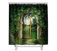 ENEN Enhome Shower Curtain 3D Green Forest Magic Forest Mildewproof Waterproof Durable Decorative Curtains Polyester Fabric with 12 Hooks, Privacy Protection for Bathroom (165x180cm,Forest Gate)