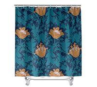 ENEN Enhome Shower Curtain Anti-Mould Waterproof Durable 3D Elegant Pastoral Style Floral Decorative Polyester Curtains with 12 Hooks, Privacy Protection for Bathroom (Blue Rococo,180x180cm)