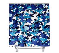 ENEN Enhome Shower Curtain Anti-Mould Waterproof Durable 3D Fashion Camouflage Pattern Decorative Polyester Curtains with 12 Hooks, Privacy Protection for Bathroom (Navy,180x180cm)