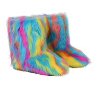 ENEN Furry Boots Womens Size 5-9, Winter Ladies Furry Knee High Snow Boots Warm Soft Plush Slip On Snow Shoes for Cold Weather Outdoor Indoor (ZR22 Rainbow,7)