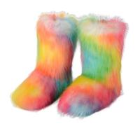 ENEN Furry Boots Womens Size 5-9, Winter Ladies Furry Knee High Snow Boots Warm Soft Plush Slip On Snow Shoes for Cold Weather Outdoor Indoor (DS20 Rainbow,6.5)