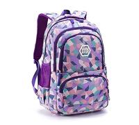 ENEN Kids Backpack for Girls/Boys, Patchwork Geometry Pattern School Bag Large Capacity Daily Children's Rucksack Bookbags for Elementary Primary School Kindergarten Nursery (Purple,13”)