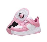 ENEN Kids Roller Skate Shoes for Boys Girls, Skateboarding Shoe Outdoor Parkour Shoes with 2-Wheels Unisex Retractable Skating Shoes for Children's Park Sports Walking Pink White