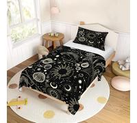 ENEN Kids Single Duvet Cover Set with Pillow Case, Girls Boys Bedding Sets Children's Bedding, Stars Sun Print 2/3 Piece Set Single Bed Duvet Cover for All Season (Black,100x135cm+40x60cm)