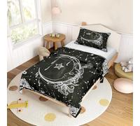 ENEN Kids Single Duvet Cover Set with Pillow Case, Girls Boys Bedding Sets Children's Bedding, Stars Sun Print 2/3 Piece Set Single Bed Duvet Cover for All Season (Anthracite,135x200cm+50x75cm)