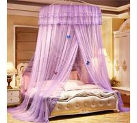 ENEN Lace Edge Bed Canopy Mosquito Net,Bed Canopy Round Dome Canopy Bed Curtains Dome Hanging Bed Tent Fly Canopy Mosquito Nets for Decorations- Butterfly Ornaments Not Included (Purple)