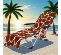ENEN Microfiber Beach Chair Cover Towel, Animal Prints Sun Lounger Cover with Pockets, Beach Sunbed Towels for Garden Pool Travel Outdoor Vacation, Quick Dry (Giraffe 1,75x210cm)