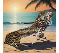 ENEN Microfiber Beach Chair Cover Towel, Animal Prints Sun Lounger Cover with Pockets, Beach Sunbed Towels for Garden Pool Travel Outdoor Vacation, Quick Dry (Tiger 1,75x210cm)