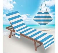 ENEN Microfiber Beach Chair Cover Towel, Stripe Print Sun Lounger Cover with Pockets, Beach Sunbed Towels for Garden Pool Travel Outdoor Vacation, Quick Dry (Sky blue)