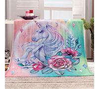 ENEN Personalised Flannel Blanket Fleece Animal Print Throw Fluffy Microfiber Blanket Throw Plush Snuggly Cosy Winter Warmer for Adults Couch Sofa Bed (180x260cm,Unicorn)