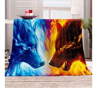 ENEN Personalised flannel Blanket Fleece Print Throw Fluffy Microfiber Blanket Throw Plush Snuggly Cosy Winter Warmer for Kids Adults Couch Sofa Bed (80x120cm,Wolf)