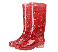 ENEN Rain Boots for Women Men Size 5.5-8, Rain Boots Wide Calf Waterproof Unisex Mid Calf Slip On Wellies for Outdoor Walking Garden Work (329 Red Flower,7)