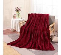 ENEN Ribbed Cord Faux Throw Blanket Fur Coral Fleece Sofa Bed Throwover Soft Touch Blanket Stripe Flannel blanket for Sofa Bed Office Use (200x230cm,Burgundy)