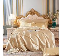 ENEN Satin Silk Duvet Cover Sets Single Double King, Solid Colour Bedding Set Quilt Cover with Fitted Sheet & Pillowcases Duvet Cover Set for Adults, Children (200x230+150cm,Camel)