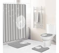 ENEN Shower Curtain Sets 4 Piece, 3D Flowers Print Bath Mat Set with Waterproof Shower Curtain, Bath Floor Mat, Pedestal Rug & Toilet Lid Cover for Bathroom Décor (Dandelion,L)