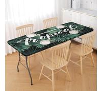ENEN Tablecloth Rectangular Wipe Clean with Elastic Band, 3D Tropical Palm Leaf Washable Stretch Fitted Table Cover Fits 6 Foot Table for Outdoor Camping, Picnic, Garden (Dark green,72x30in)