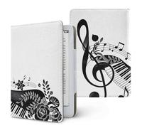 ENEN Universal Case for Kindle 6.8" 7", Ebook Reader E Reader Protective Case 3D Musical Note Pattern Shockproof PU Leather Stand Cover with Handstrap (Black Flower)