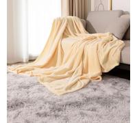 ENEN Waffle Flannel Soft Fleece Blanket Throw,Fluffy Warm Cozy Flannel Microfiber Travel Blanket for Bed and Sofa Lightweight Throw Fit All Season (110 * 150cm,Apricot)
