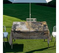 ENEN Waterproof Table Cloth with Parasol Hole & Zipper, Rectangular Wipeable Tablecloth, 3D Marble Print Scratch-Resistant Tablecloth for Outdoor Garden (Grey 2,260x150cm)