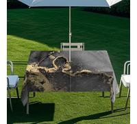 ENEN Waterproof Table Cloth with Parasol Hole & Zipper, Rectangular Wipeable Tablecloth, 3D Marble Print Scratch-Resistant Tablecloth for Outdoor Garden (Grey 1,300x150cm)