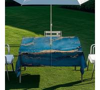ENEN Waterproof Table Cloth with Parasol Hole & Zipper, Rectangular Wipeable Tablecloth, 3D Marble Print Scratch-Resistant Tablecloth for Outdoor Garden (Dark Blue,210x150cm)