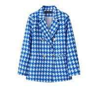 ENEN Womens Blazers Long Sleeve Buttons Jackets Suiting & Blazers Modern Notched Lapel Coat Work Office Top Outerwear for Women UK, Casual Cardigan Outerwear S-3XL (Blue Houndstooth,XL)