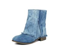 ENEN Women's Cowboy Boots Denim Wide Calf Size 5-11 | Western Boots Mid Calf Block Heel Vintage for Country Music Wedding Daily (Denim,8)