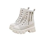 ENEN Women's Cowboy Boots PU Leather Wide Calf Size 5-8 | Cut-out Design Western Boots Mid Calf Block Heel Vintage for Country Music Wedding Daily (White,6)