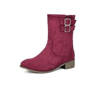 ENEN Women's Cowboy Boots Suede Wide Calf Size 5-11 | Minimalist Western Boots Mid Calf Block Heel Vintage for Country Music Wedding Daily (Burgundy,10)