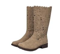 ENEN Women's Cowboy Boots Suede Wide Calf Size 6-9 | Cut-out Design Western Boots Mid Calf Block Heel Vintage for Country Music Wedding Daily (Khaki,6.5)