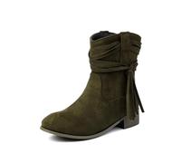 ENEN Women's Cowboy Boots Suede Wide Calf | Western Boots Mid Calf Block Heel Vintage Tassels for Country Music Wedding Daily (Green,8)