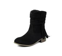 ENEN Women's Cowboy Boots Suede Wide Calf | Western Boots Mid Calf Block Heel Vintage Tassels for Country Music Wedding Daily (Black,5.5)